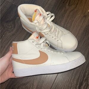 Nike White and Tan High-Top Sneakers